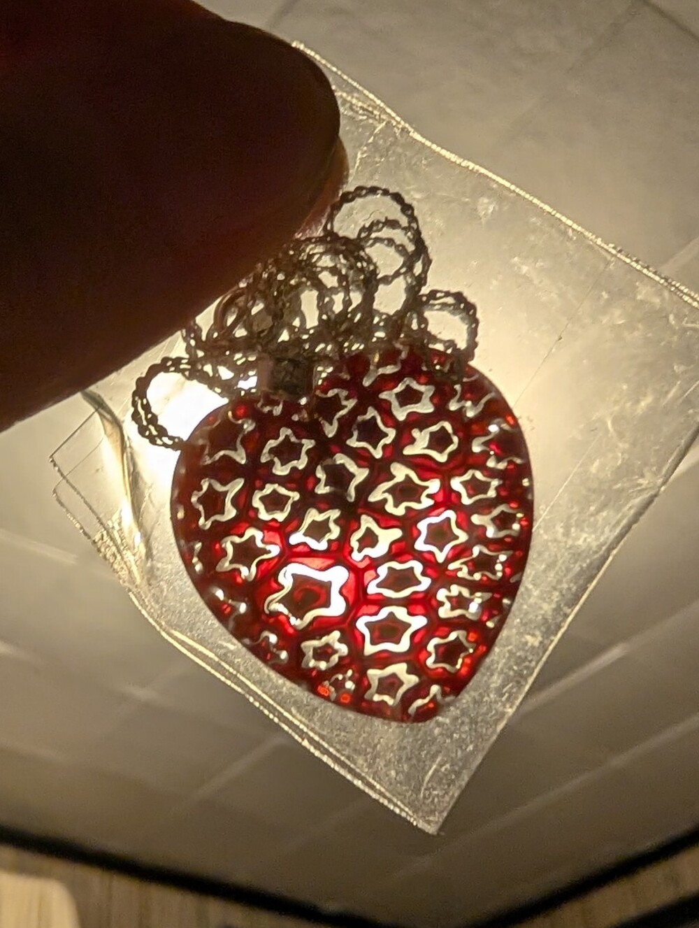 Red Heart Pendant Necklace with Star Cutouts Sterling Silver